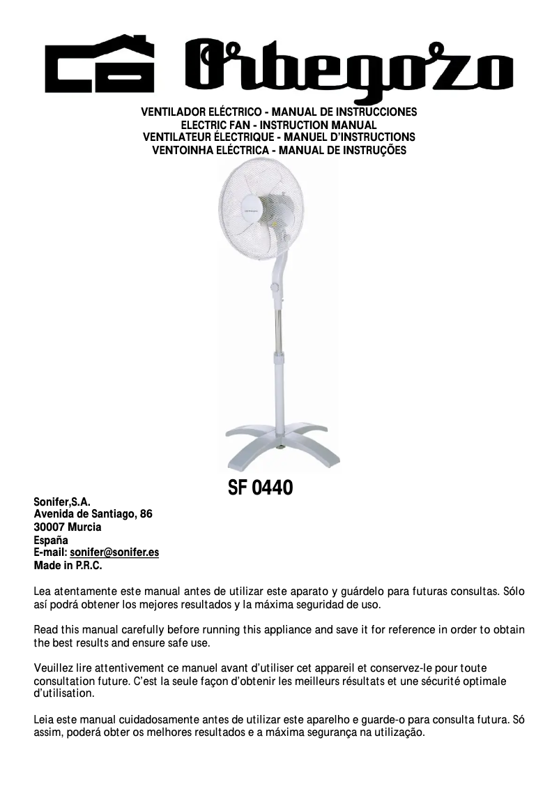 Page n°1 - Manuel utilisateur Orbegozo SF 0440