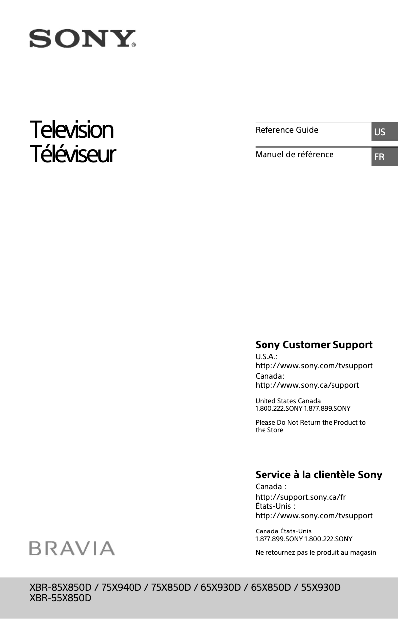 Page 1 de la notice Manuel utilisateur Sony XBR-85X850D