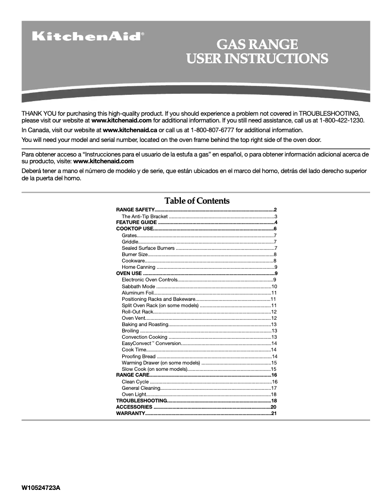 Page n°1 - Manuel utilisateur KitchenAid Architect KGRS308BSS