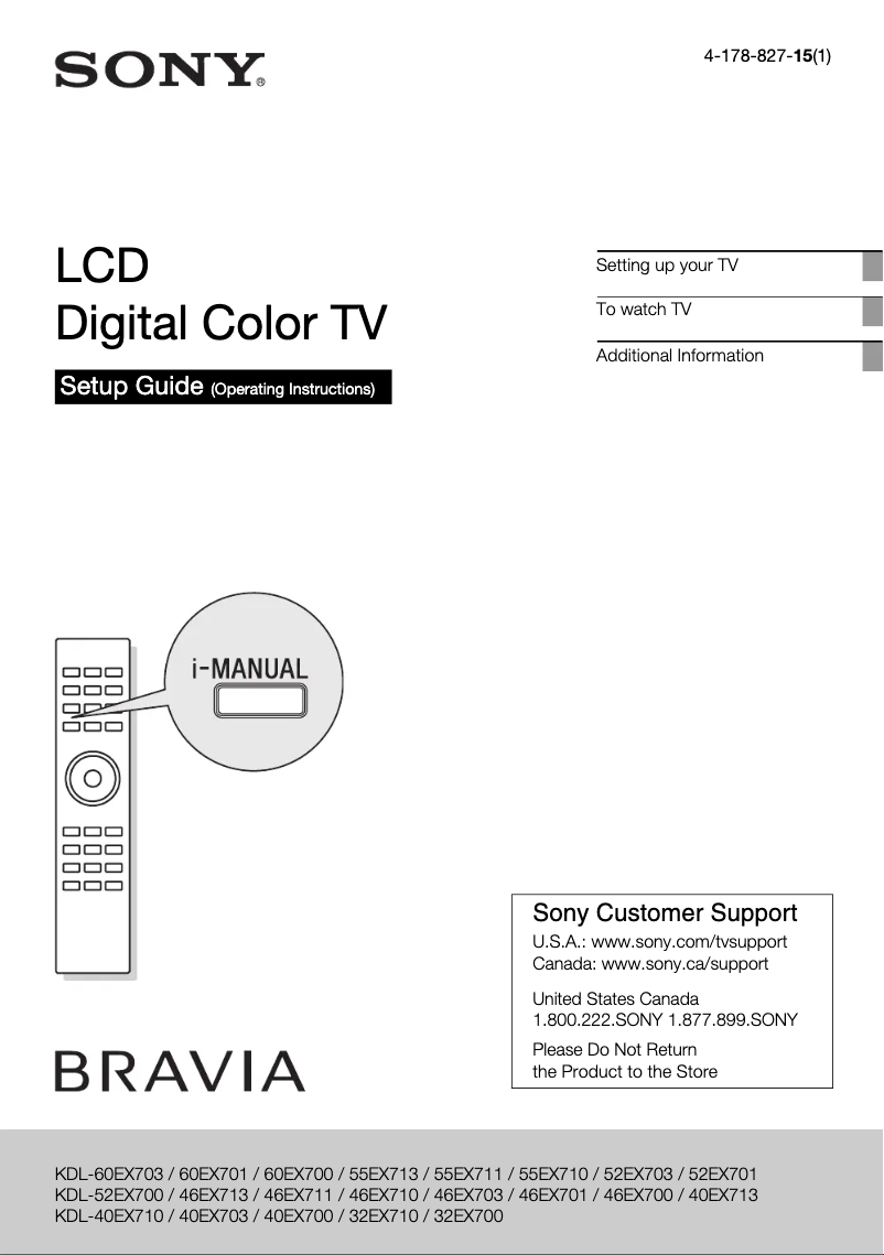 Image de la première page du manuel de l'appareil Bravia KDL-60EX701