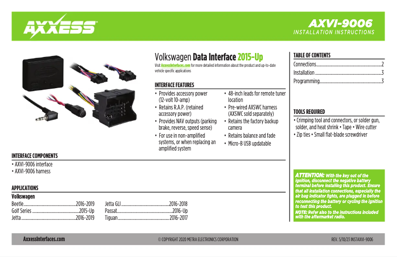 Page 1 de la notice Manuel utilisateur AXESS AXVI-9006