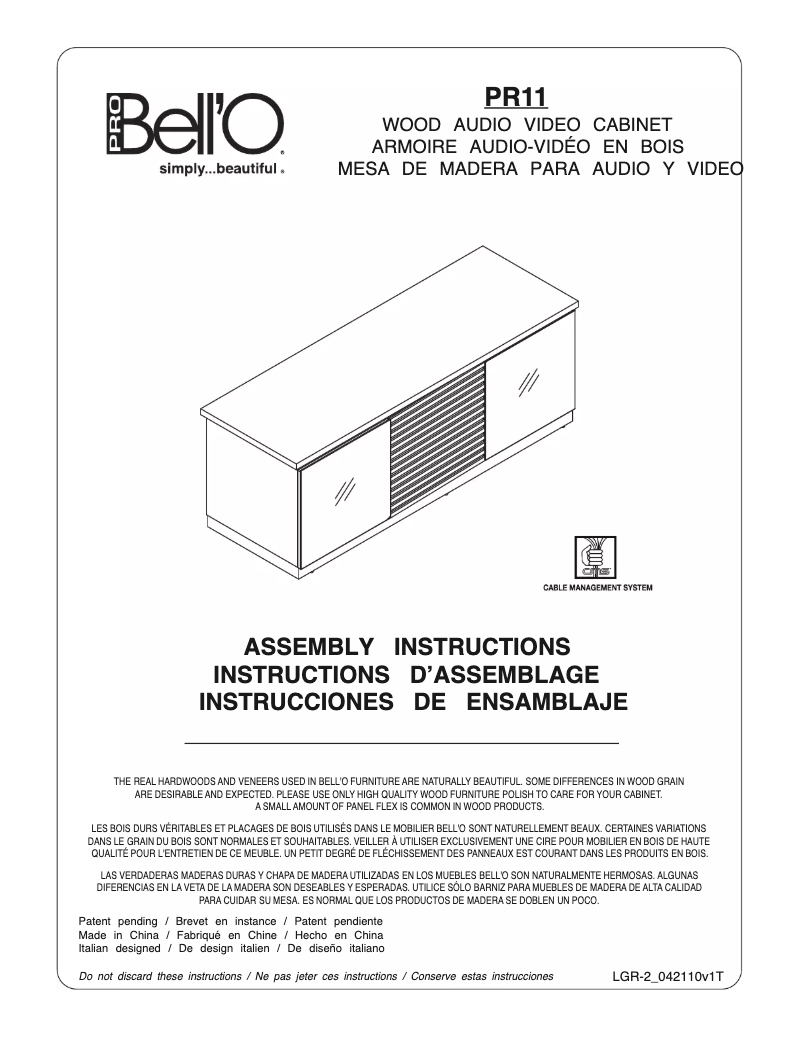 Page n°1 - Manuel utilisateur Bell'O PR-11