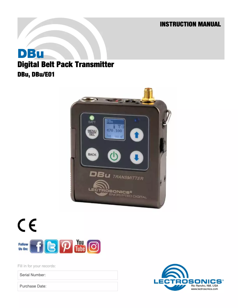 Page 1 de la notice Manuel utilisateur Lectrosonics DBu-LEMO