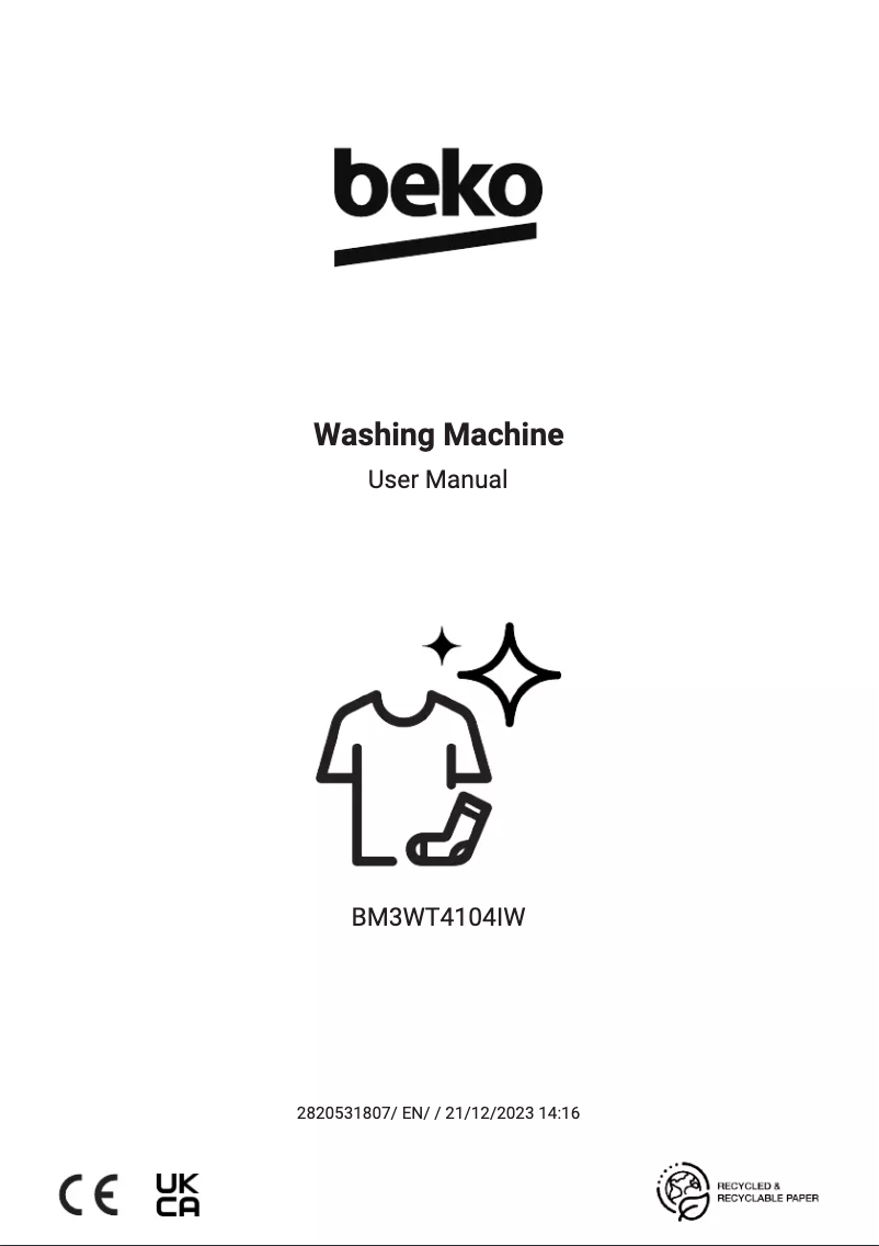 Page 1 de la notice Manuel utilisateur Beko BM3WT4104IW