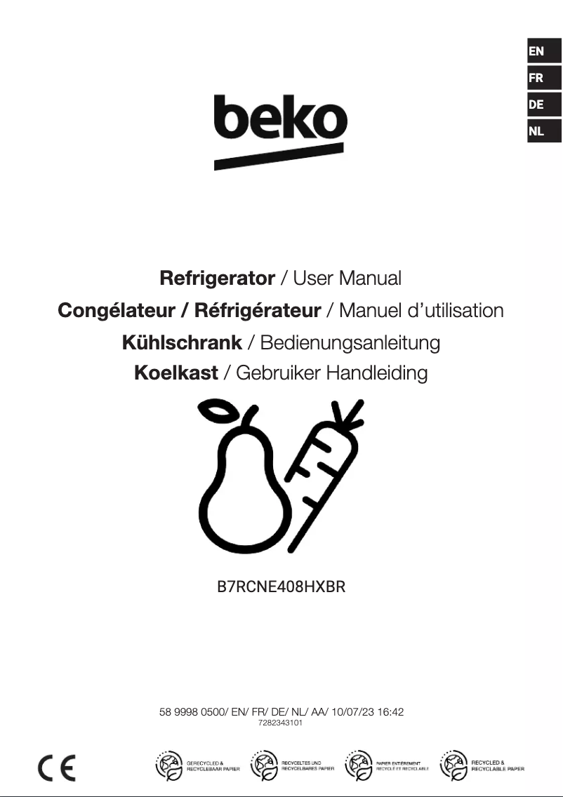 Page 1 de la notice Manuel utilisateur Beko B7RCNE408HXBR