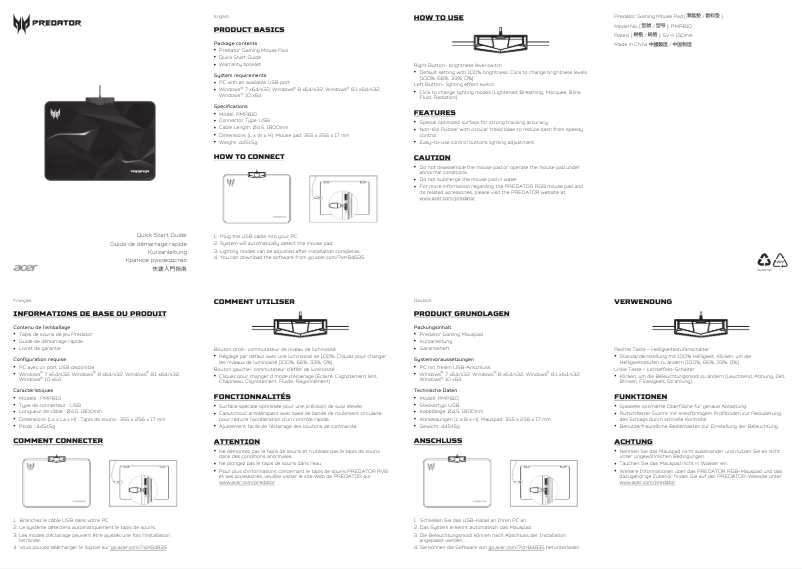 Page n°1 - Manuel utilisateur Acer Predator PMP 810