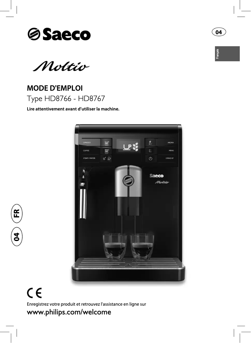 Image de la première page du manuel de l'appareil Saeco Moltio HD8767