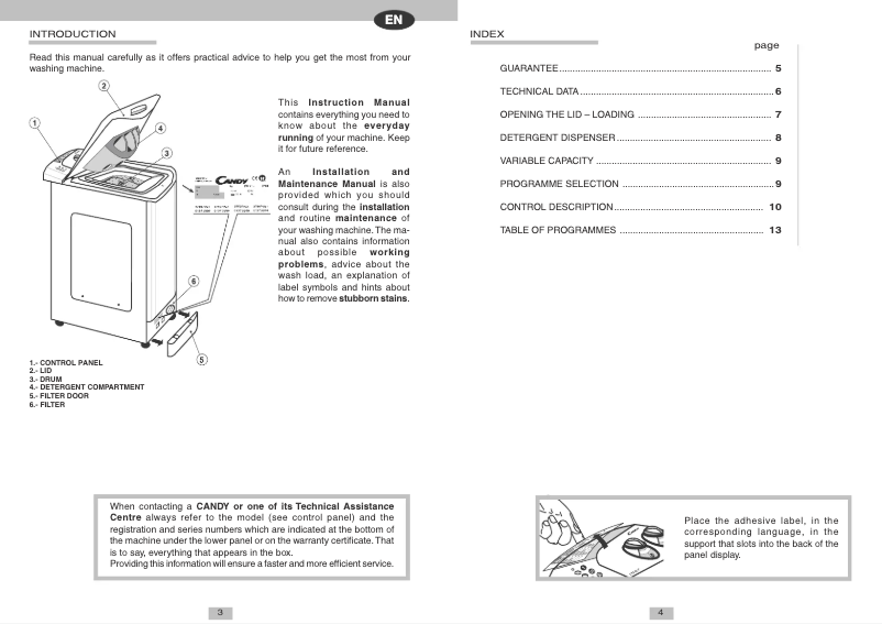 Page 1 de la notice Manuel utilisateur Candy LB CTS 52 T