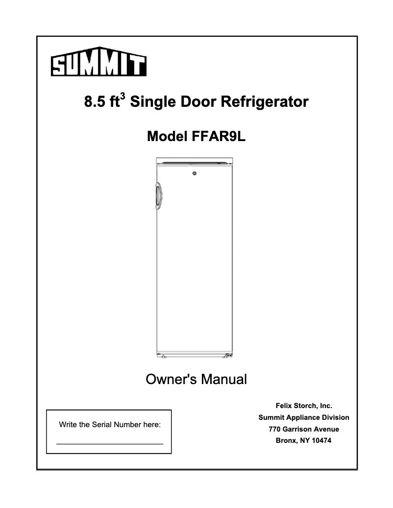 Image de la première page du manuel de l'appareil FFAR9L