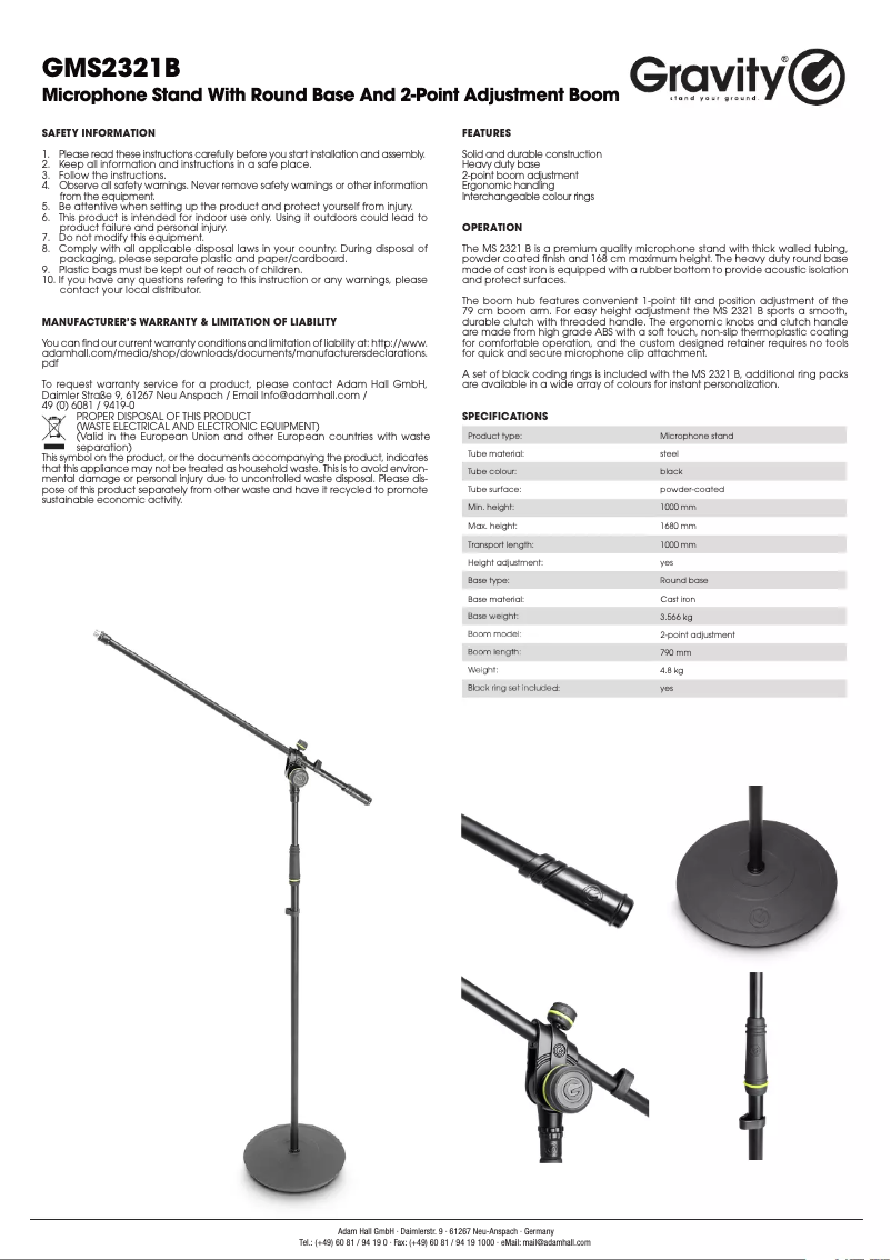 Page 1 de la notice Manuel utilisateur Gravity GMS2321B