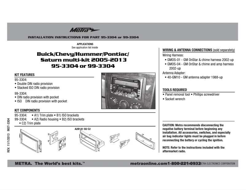 Page n°1 - Manuel utilisateur Metra 95-3304