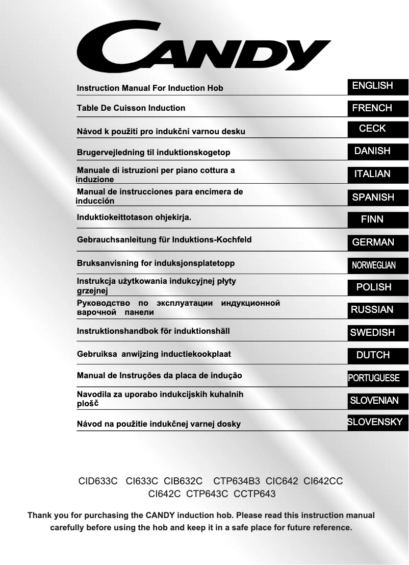Page 1 de la notice Manuel utilisateur Candy CTP634B3