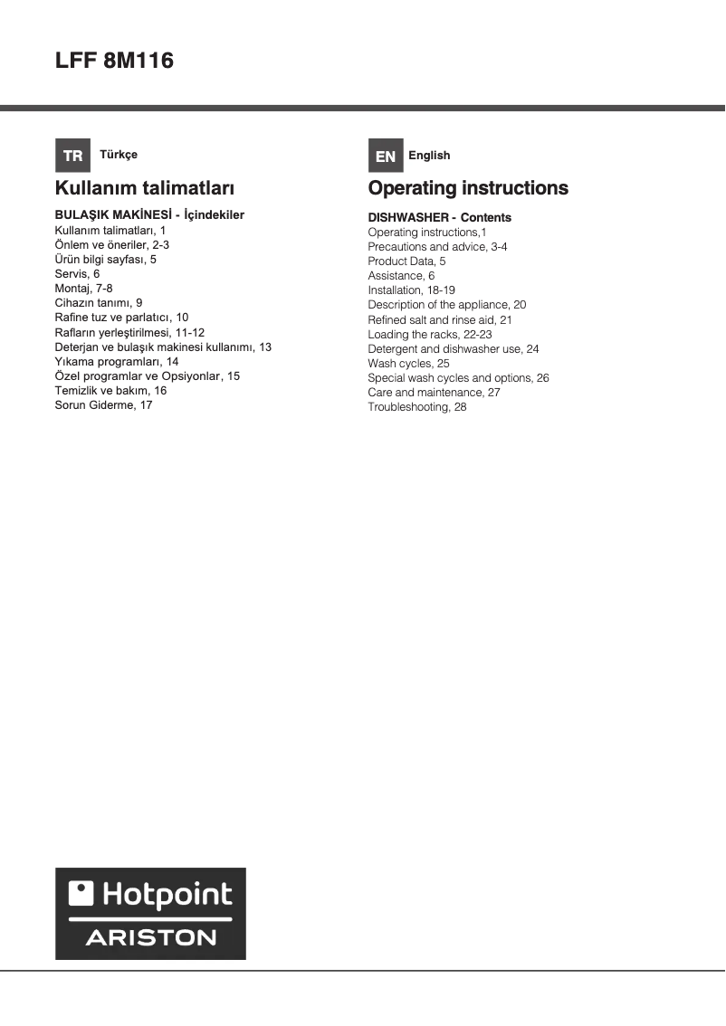 Page n°1 - Manuel utilisateur Hotpoint Ariston LFF 8M116 X TK