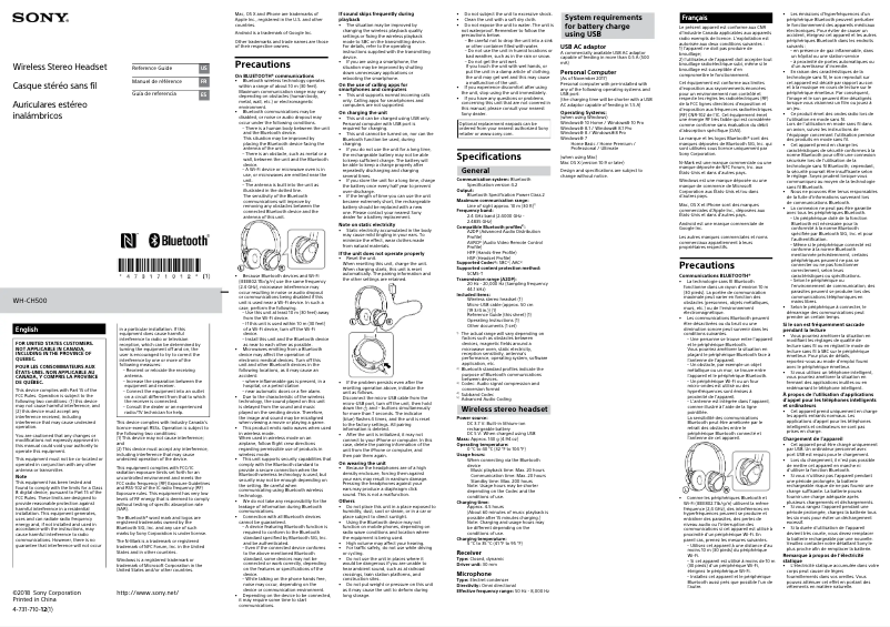 Image de la première page du manuel de l'appareil WH-CH500