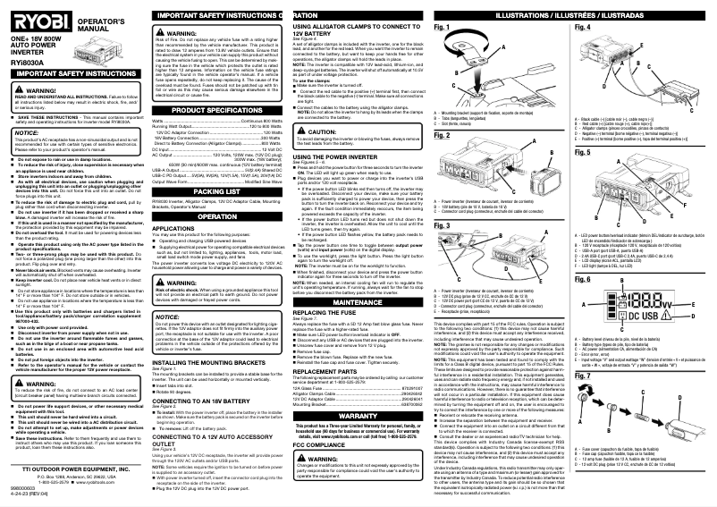 Page 1 de la notice Manuel utilisateur RYOBI RYi8030A