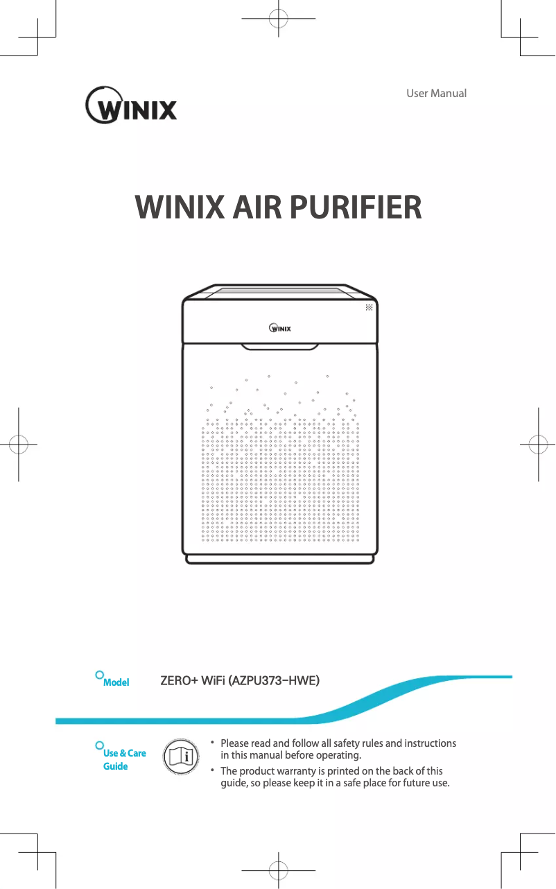Page 1 de la notice Manuel utilisateur Winix Zero+ WiFi