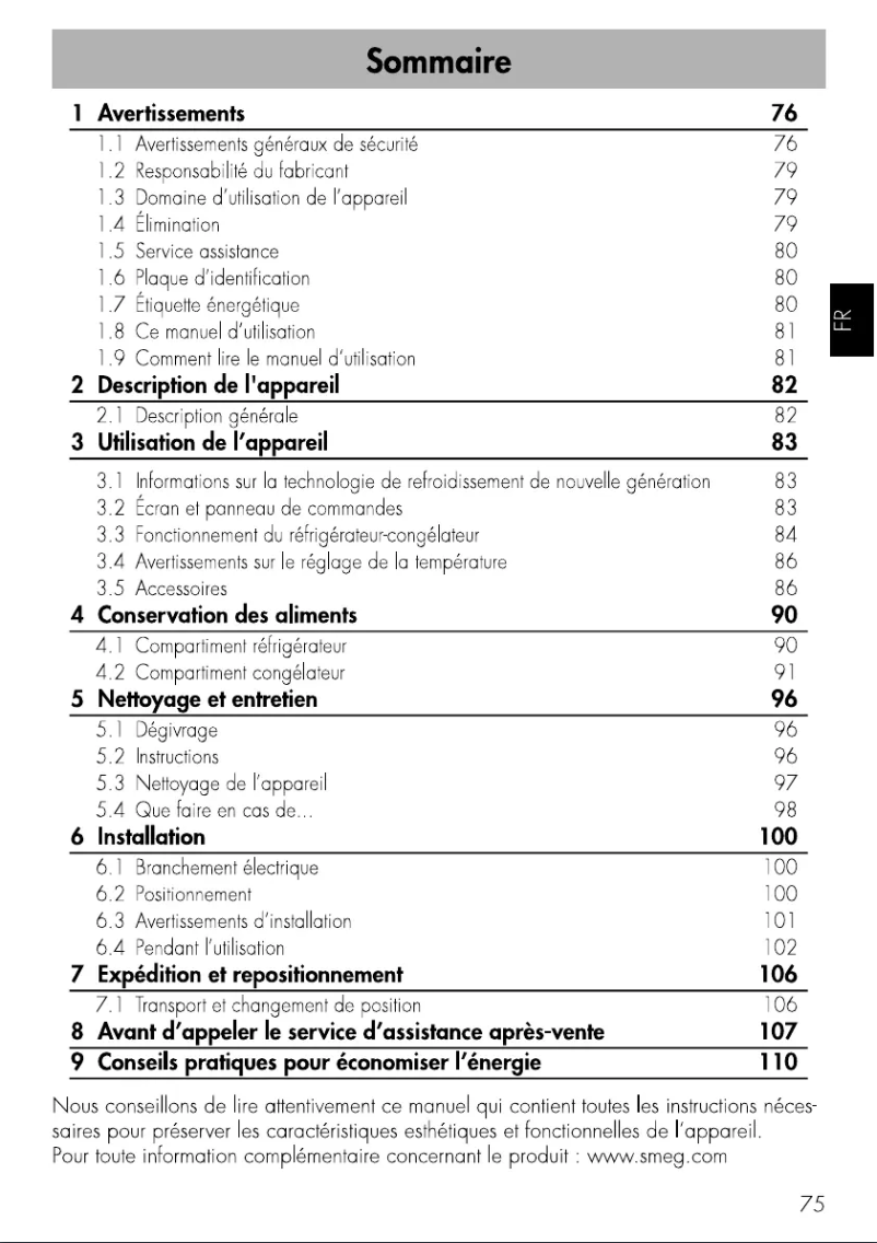 Page n°1 - Manuel utilisateur Smeg FAB38LCR5
