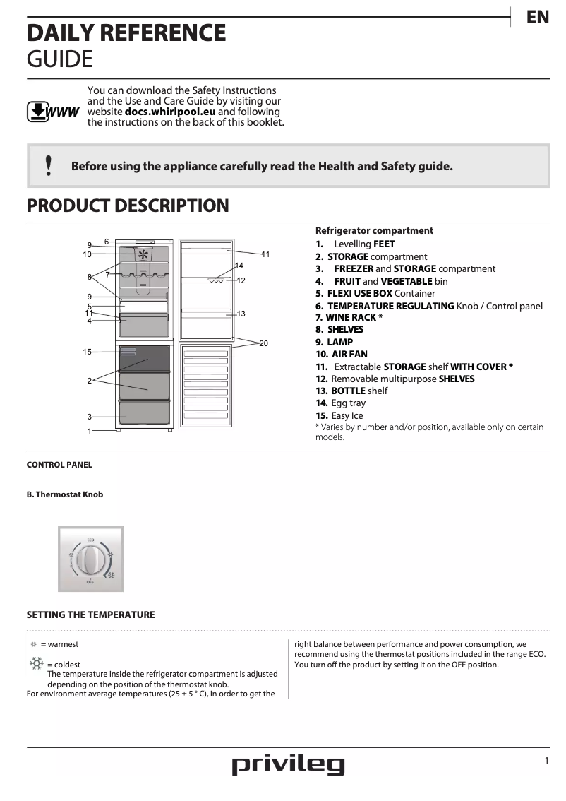 Page 1 de la notice Manuel utilisateur Privileg PRBN 386S A++