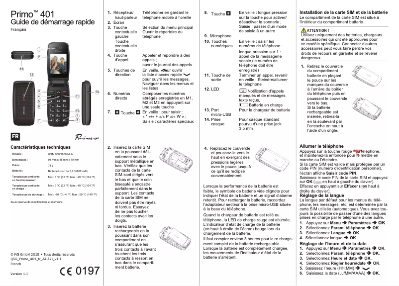Image de la première page du manuel de l'appareil Primo 401