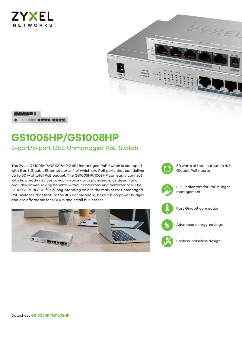 Page n°1 - Fiche technique ZyXEL GS1008HP