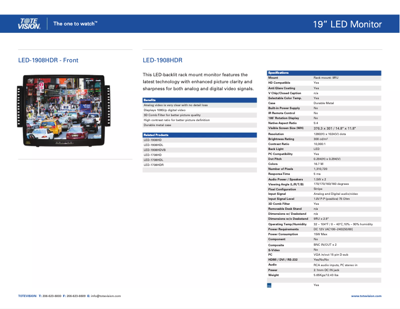 Page n°1 - Manuel utilisateur Tote Vision LED-1908HDR