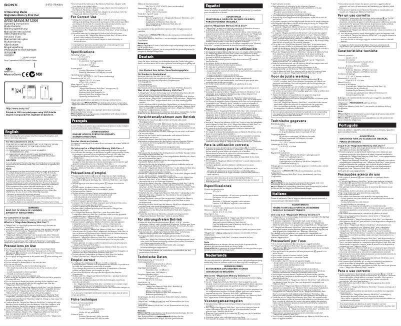 Page 1 de la notice Manuel utilisateur Sony MSG-M128A