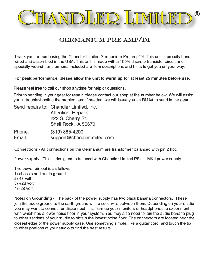 Page n°1 - Manuel utilisateur Chandler Germanium Pre Amp/DI