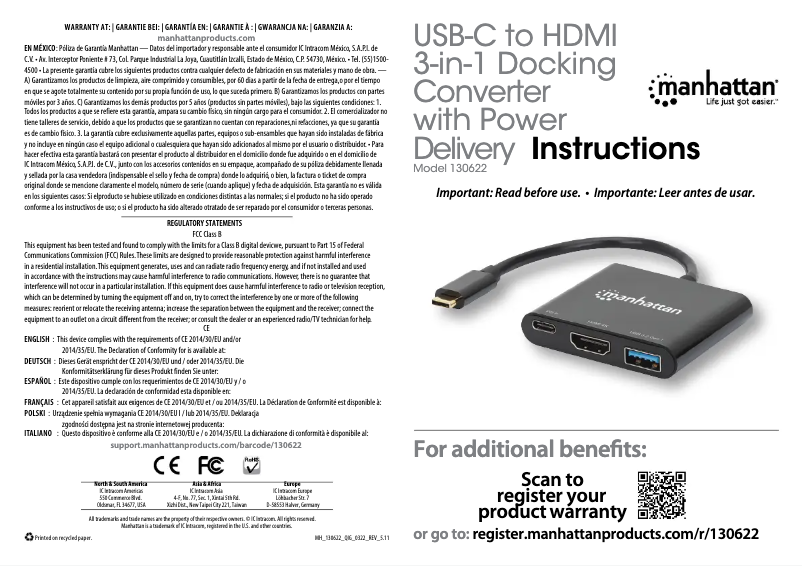 Page 1 de la notice Manuel utilisateur Manhattan 130622