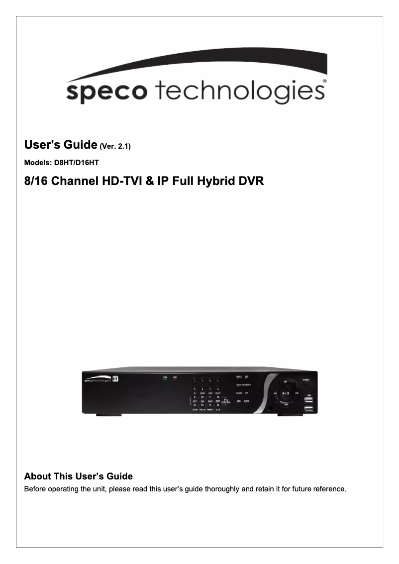Page n°1 - Manuel utilisateur Speco Technologies D16HT