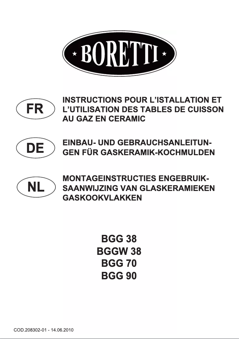 Page 1 de la notice Manuel utilisateur Boretti BGG 38