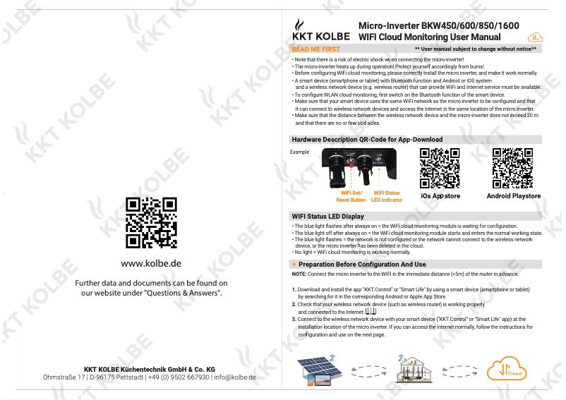 Page 1 de la notice Manuel utilisateur KKT Kolbe BKW1600