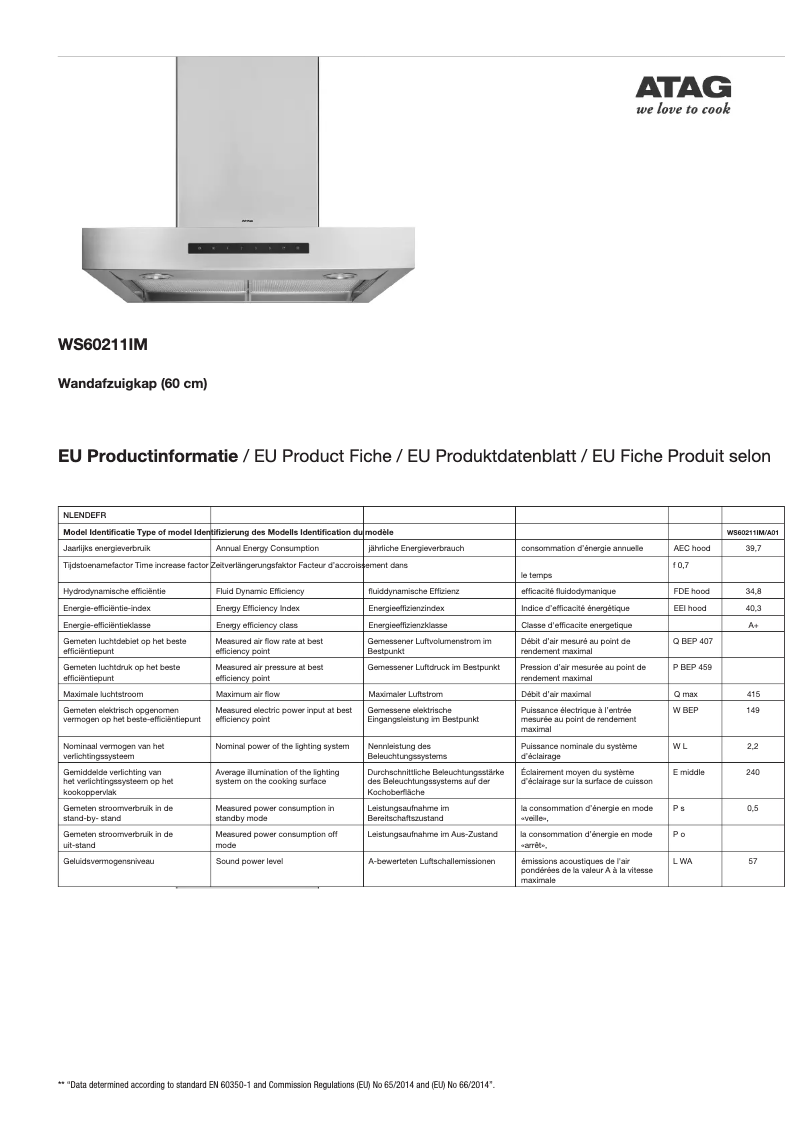 Page 1 de la notice Fiche technique Atag WS60211IM