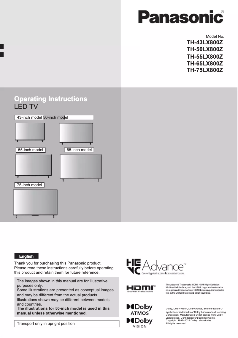 Page 1 de la notice Manuel utilisateur Panasonic TH-50LX800Z