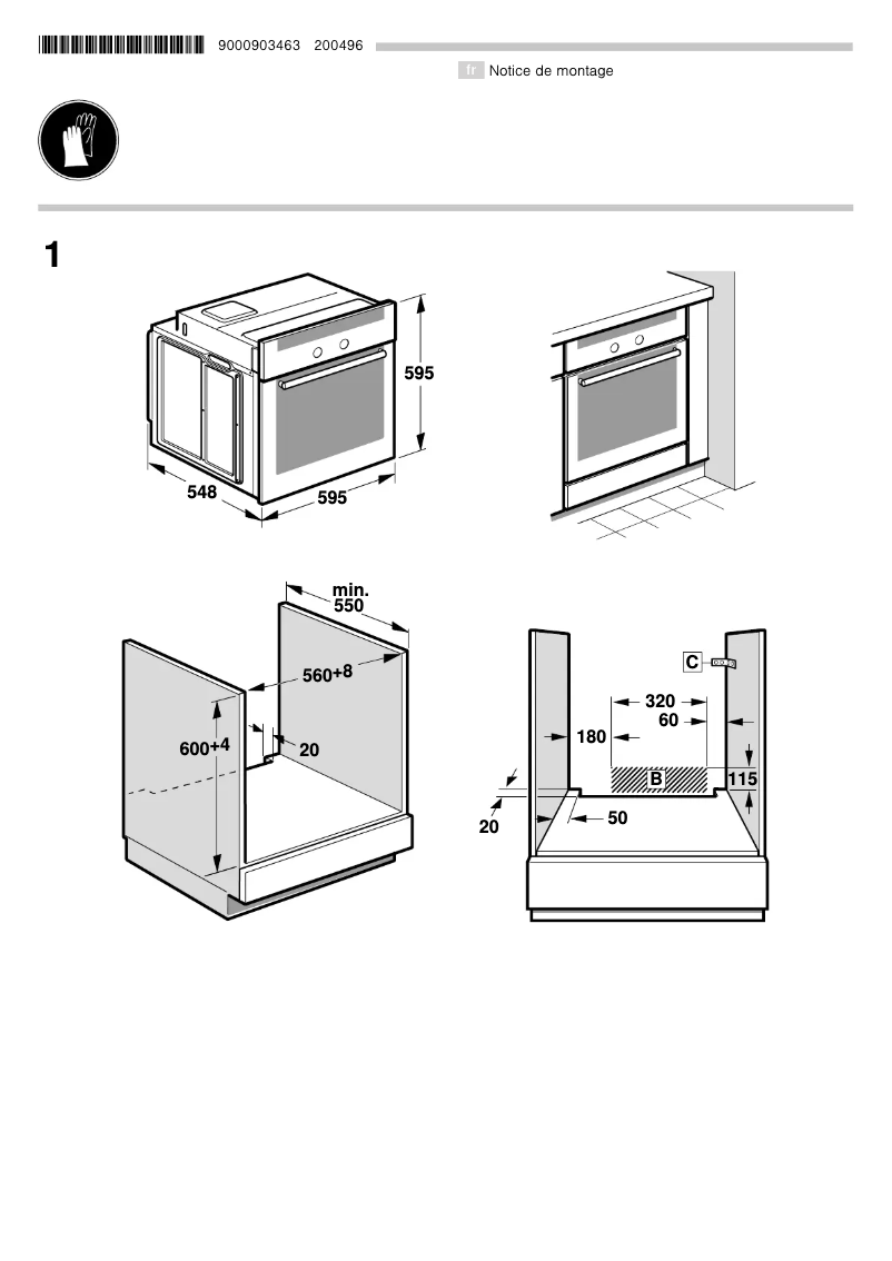 Page 1 de la notice Guide d'installation Bosch HBN532S0F