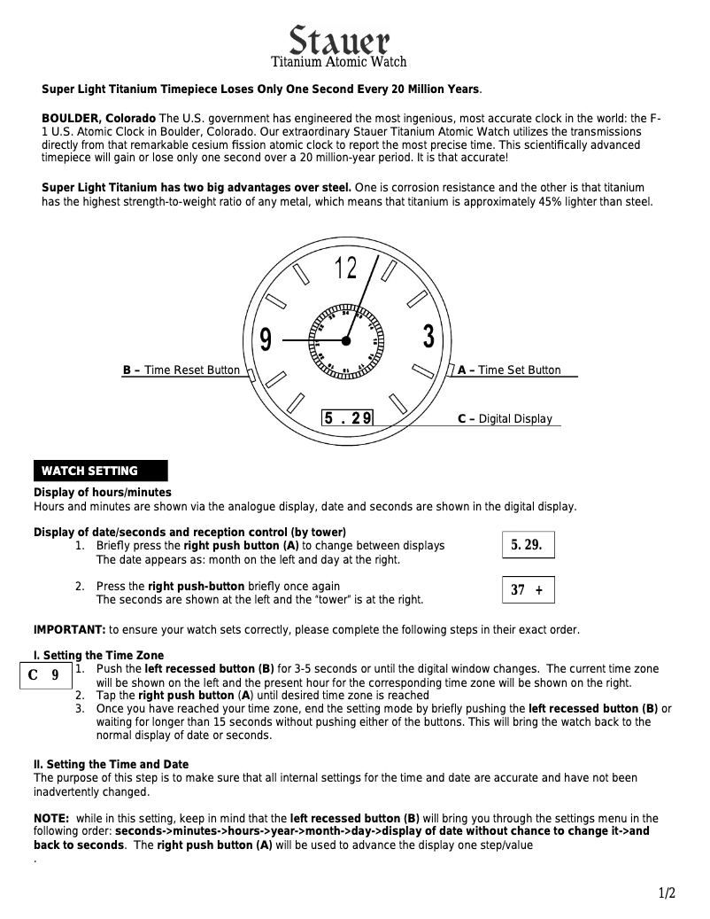 Page 1 de la notice Manuel utilisateur Stauer 17468
