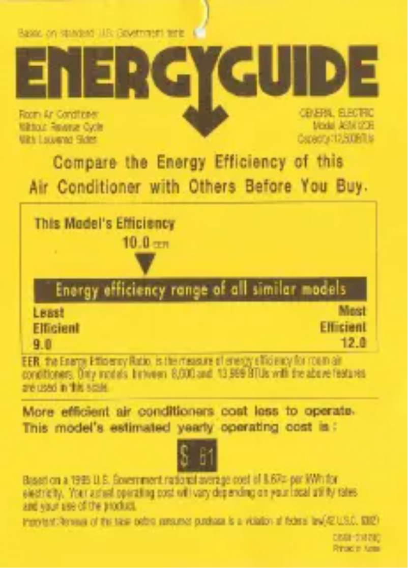 Page 1 of the manual Energy Label GE Profile ASM12DB