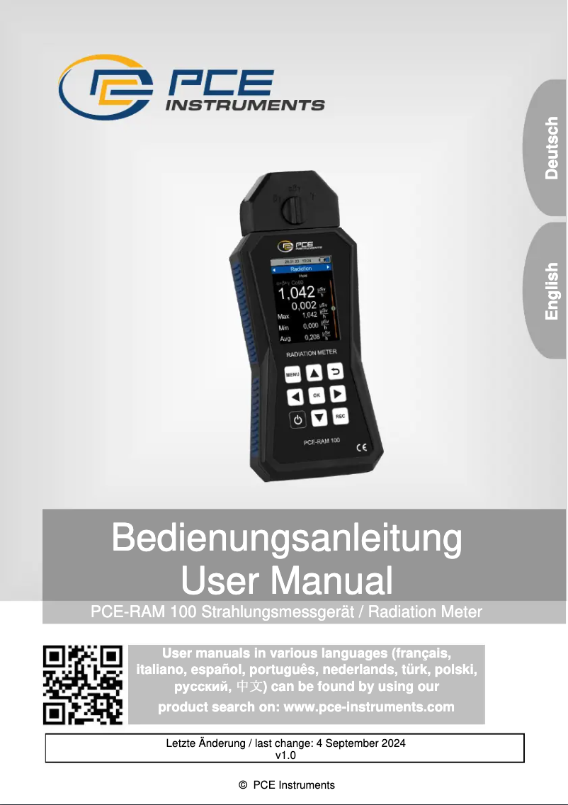 Page n°1 - Manuel utilisateur PCE Instruments PCE-RAM 100