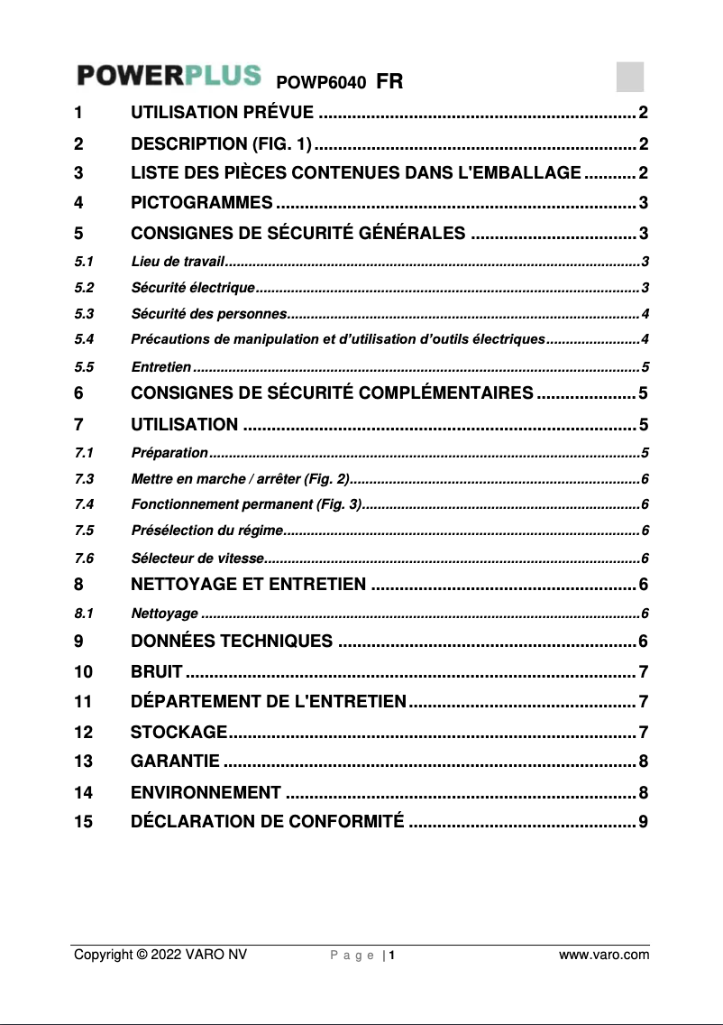 Image de la première page du manuel de l'appareil POWP6040