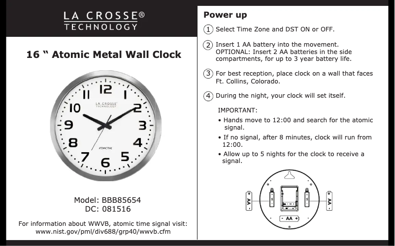 Page 1 de la notice Manuel utilisateur La Crosse Technology BBB85654