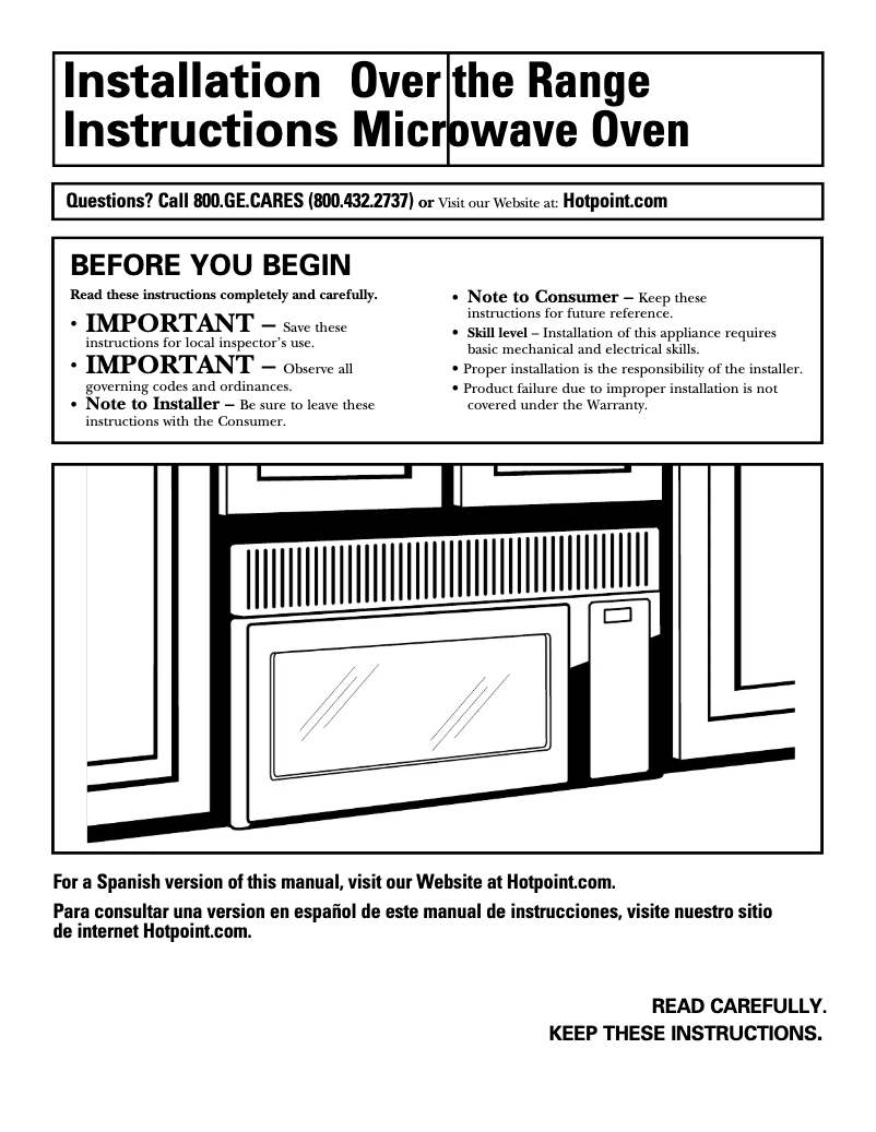 Page n°1 - Guide d'installation Hotpoint RVM1625SJ