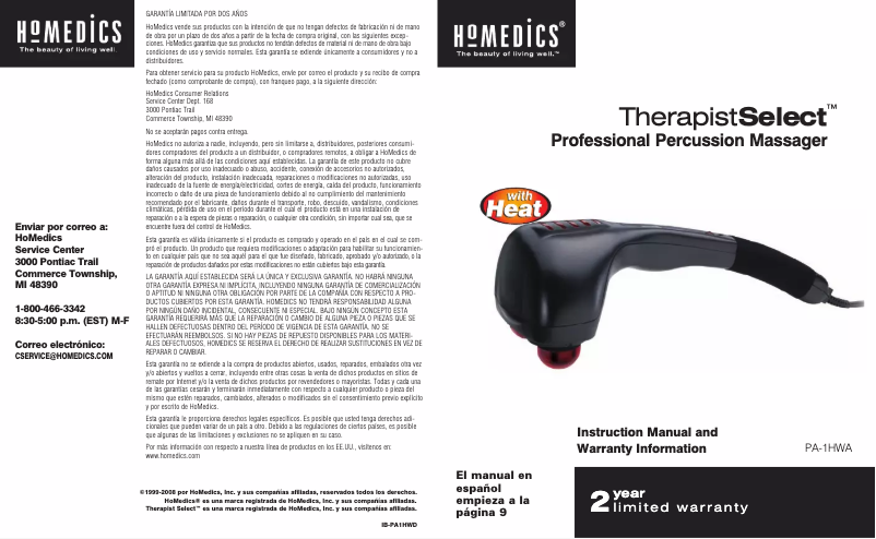 Page n°1 - Manuel utilisateur Homedics PA-1HWA
