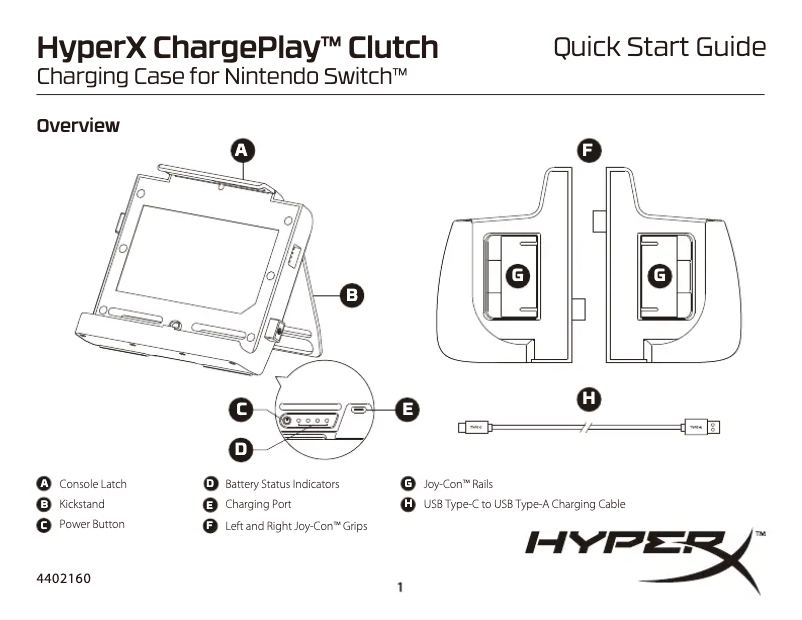 Page 1 de la notice Manuel utilisateur HyperX ChargePlay Clutch Nintendo Switch