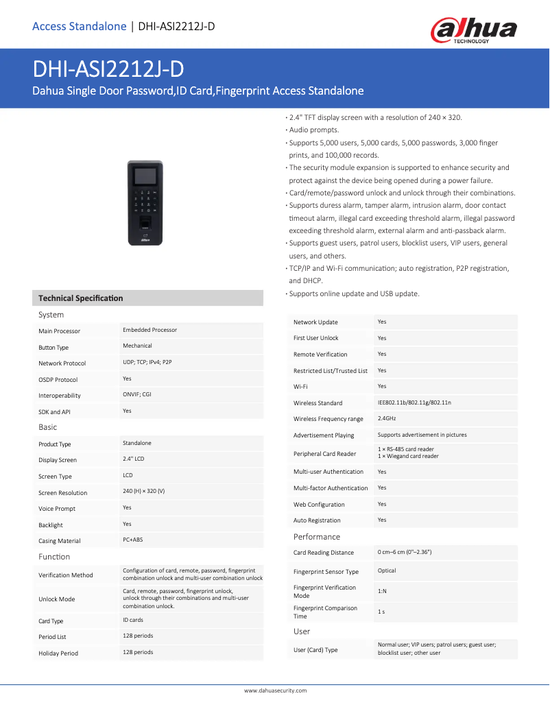 Page 1 de la notice Fiche technique Dahua Technology ASI2212J-D