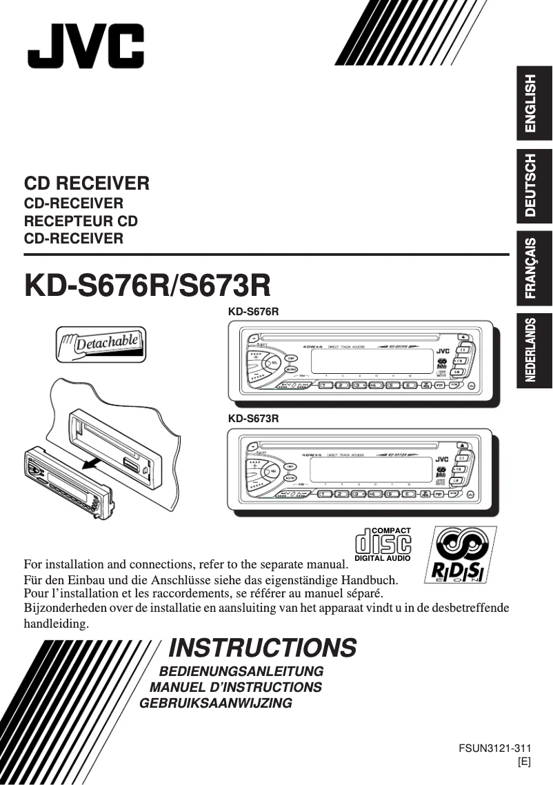 Image de la première page du manuel de l'appareil KD-S673R