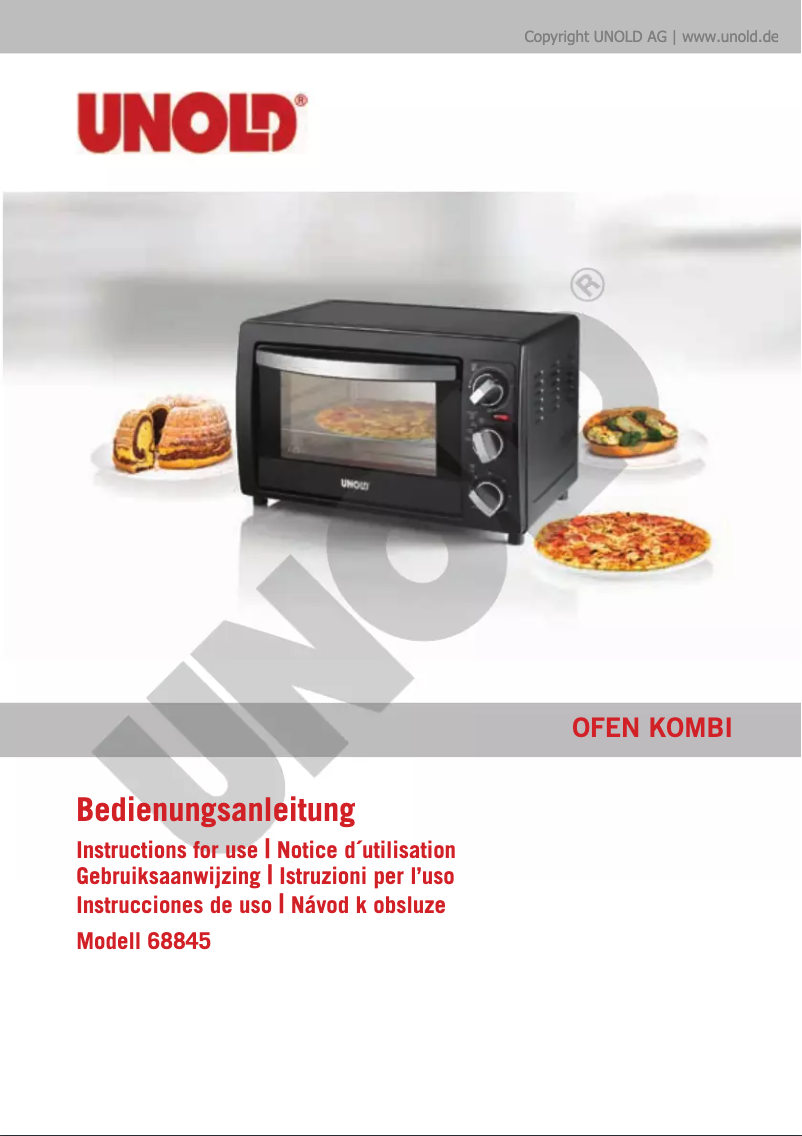 Page 1 de la notice Manuel utilisateur Unold OFEN Kombi 68845