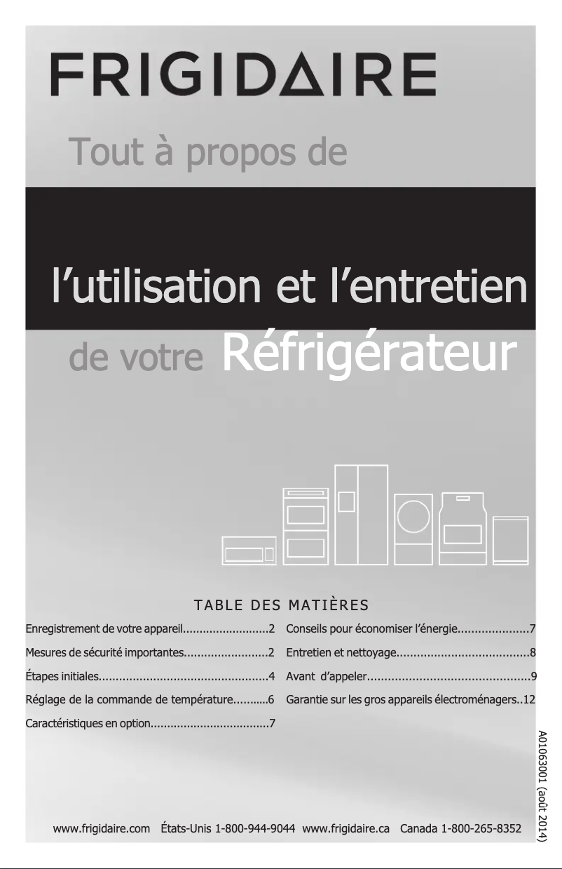 Page n°1 - Manuel utilisateur Frigidaire FFRU17G8QW