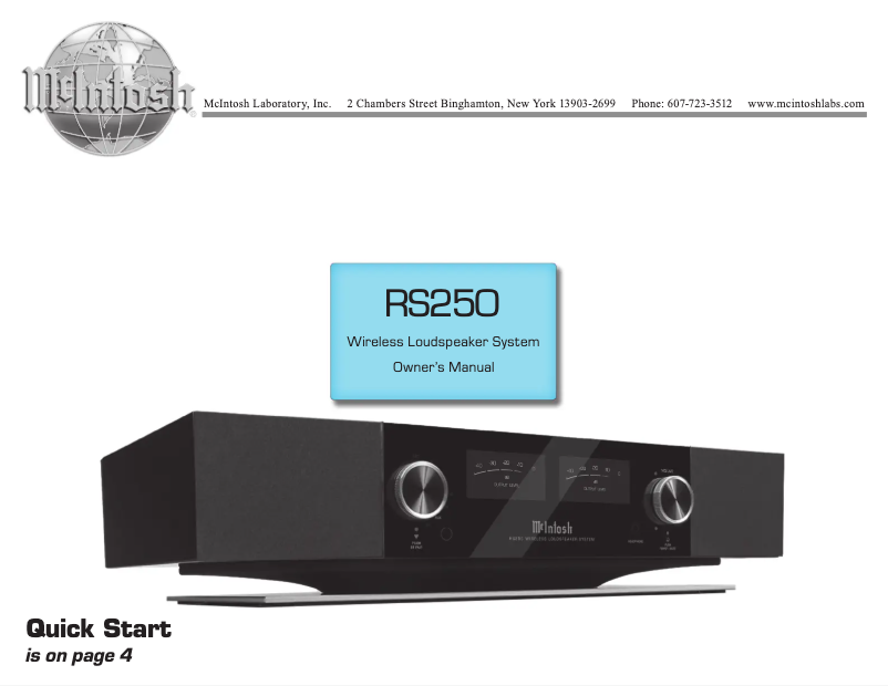 Page 1 de la notice Manuel utilisateur McIntosh RS250