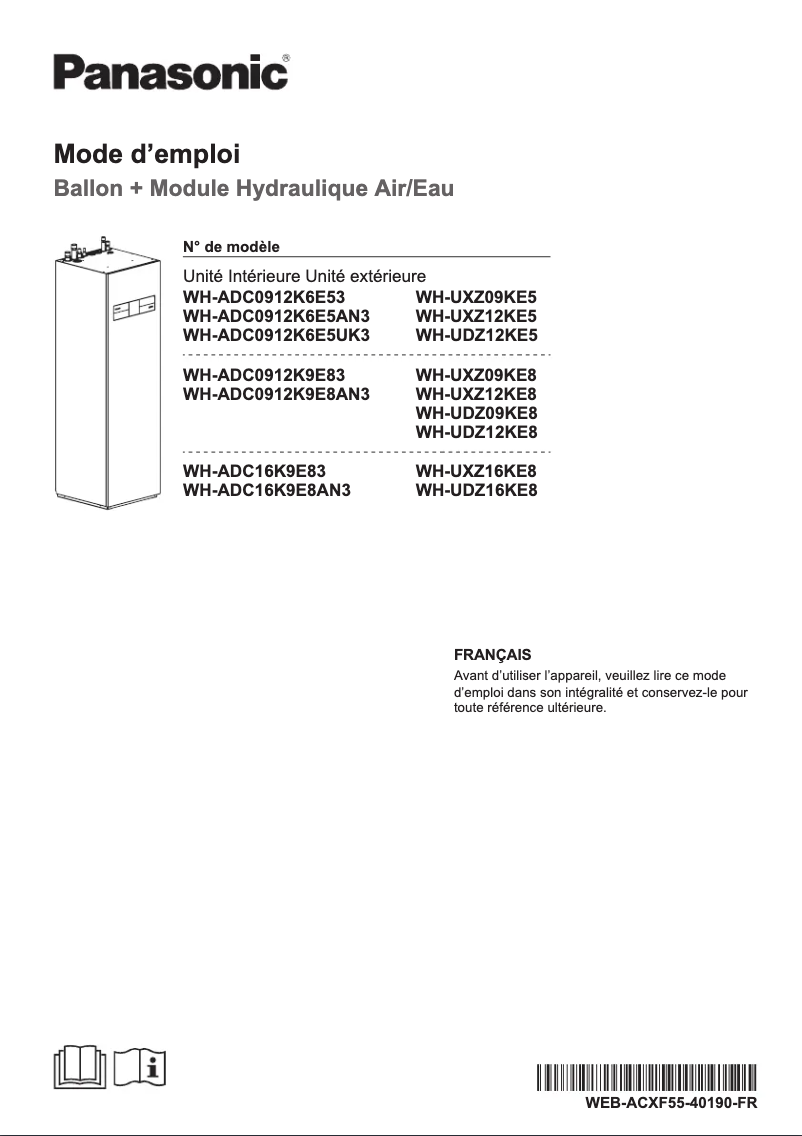 Page 1 de la notice Manuel utilisateur Panasonic WH-ADC16K9E8AN3