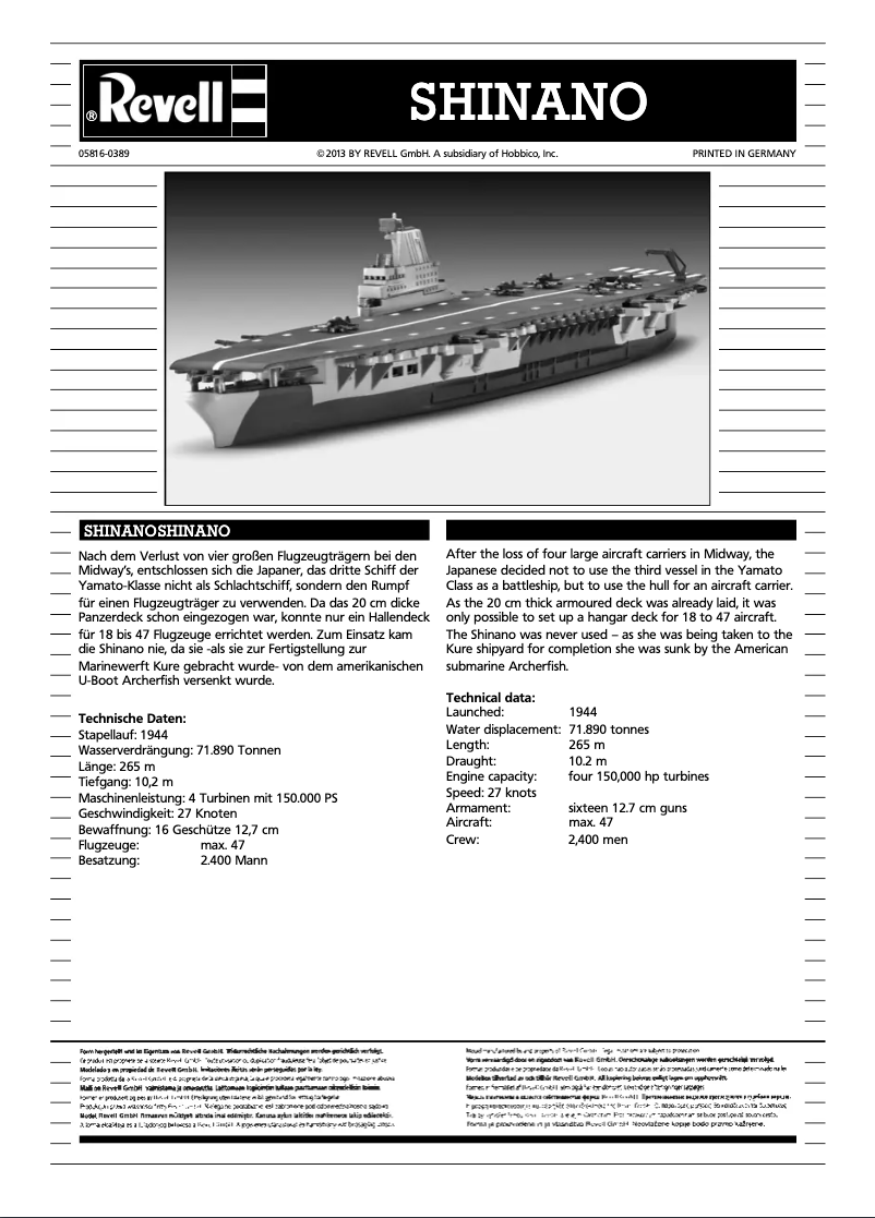 Page 1 de la notice Manuel utilisateur Revell Aircraft Carrier Shinano