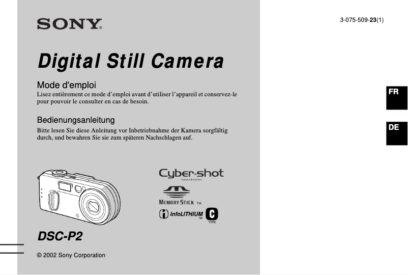 Image de la première page du manuel de l'appareil Cybershot DSC-P2